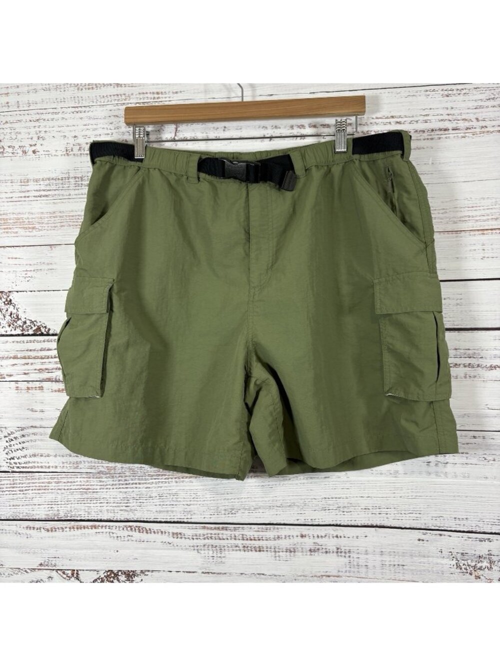 Lands End Green Nylon Belted Cargo Shorts